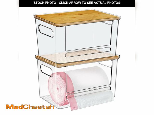 Lot 74-13549438 - Trash Bag Dispenser 2 Pack, Acrylic Garbage Bags Dispenser with Bamboo Top, Extra Large Trash Bag Ho...