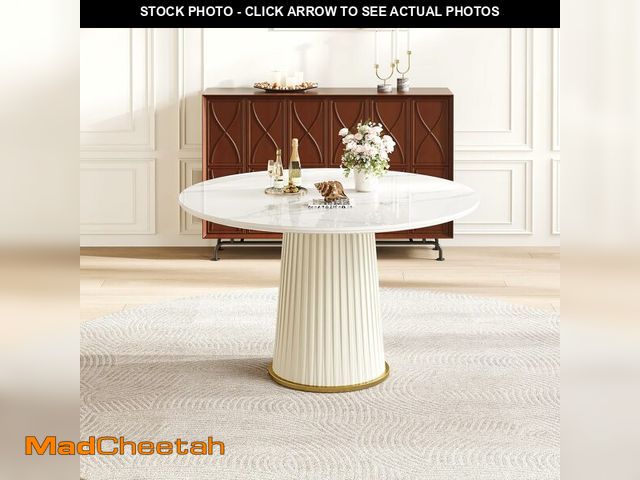 Lot 74-13073624 - (BASE ONLY, MISSING TOP) KEIKI 43.3" Round Dining Table for 4-6, Modern Kitchen Table PEDESTAL ONLY ...