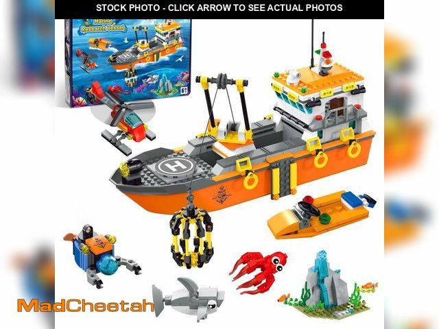 Lot 74-14294272 - AKWME City Ocean Explorer Ship Building Set, Exploration Boat Set Toy Building Block with LED Lights...