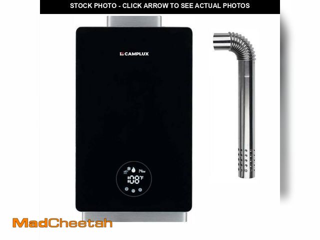Lot 74-14222602 - CAMPLUX Smart 3.18 GPM 82,000 BTU Natural Tankless Water Heater Indoor Black with Vent Pipe - UNUSED
