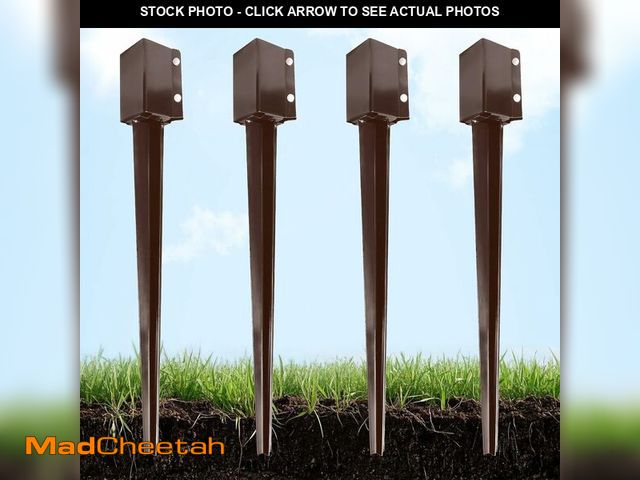 Lot 74-13040893 - Thealyn Heavy Duty Metal Fence Post Anchor 36 Inch, 4"x4" Ground Spike with Dark Brown Powder Coatin...