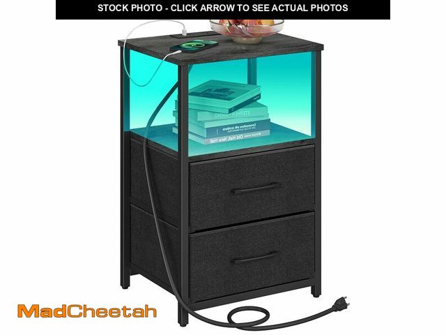 Lot 74-12882731 - TUTOTAK LED End Table with Charging Station, Night Stand, Side Table with 2 USB Ports and Outlets, N...