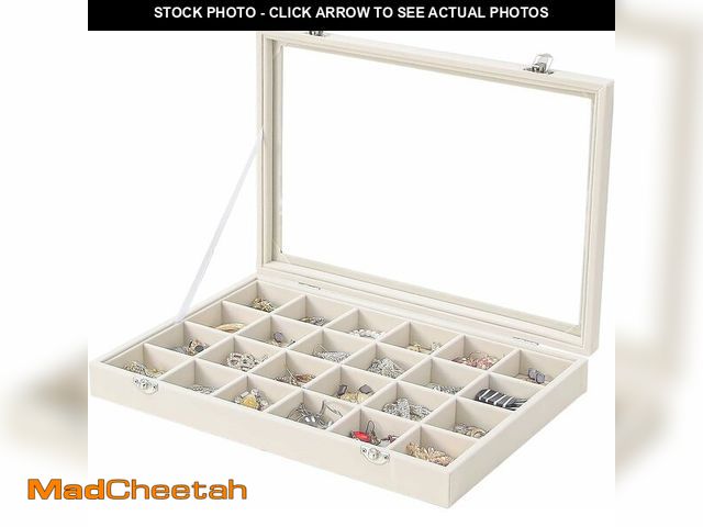 Lot 74-13926939 - Coward Jewelry Organizer Box, Beige Velvet 24 Grids Ring Earring Jewelry Display Tray Case with Tran...