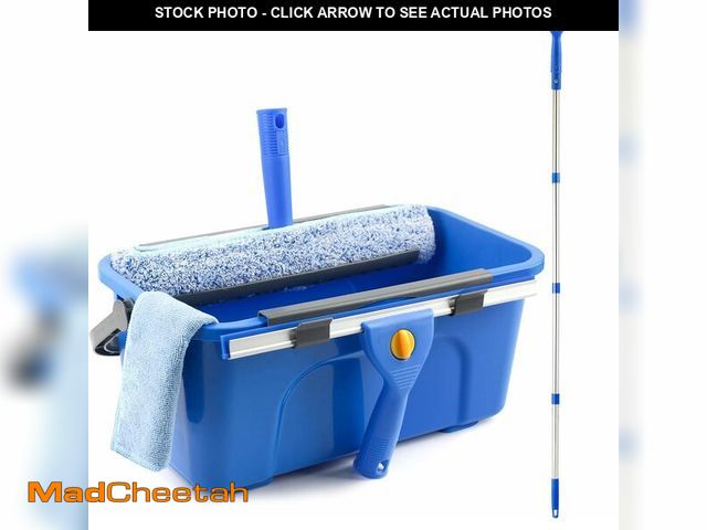 Lot 74-14215193 - Window Cleaning Kit with Bucket 3 Gallon, 14" Window Squeegee and 15" Scrubber with 61" Long Handle,...