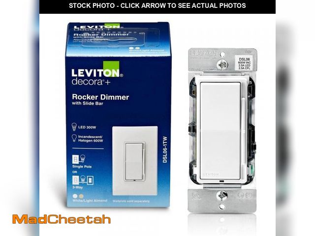 Lot 74-12412013 - Leviton Decora Slide Dimmer Switch for Dimmable LED, Halogen and Incandescent Bulbs, White/Light Alm...
