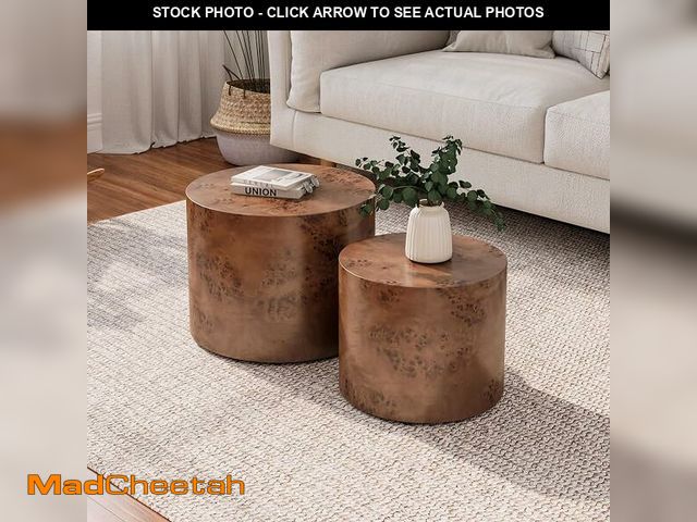 Lot 74-14439385 - Nesting Coffee Tables Set of 2, Round Burl Wood, Brown | Solid wood + MDF, burl veneer, nesting desi...