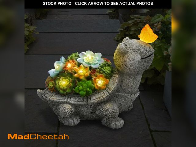 Lot 74-12718830 - WENYLE Solar Garden Outdoor Statues Turtle with Succulent Butterfly 8 LED Lights, Lawn Decor Tortois...