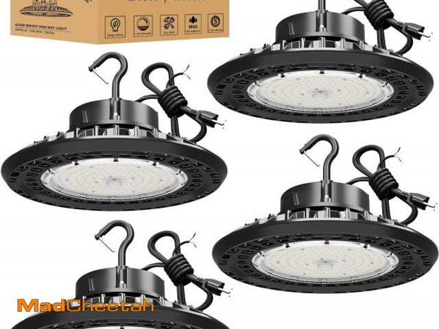 Lot 74-12398004 - JC-LGL 240W UFO LED High Bay Light 5700K 4 Pack, High Bay LED Light, Dimmable High Bay Light, 6' Cab...