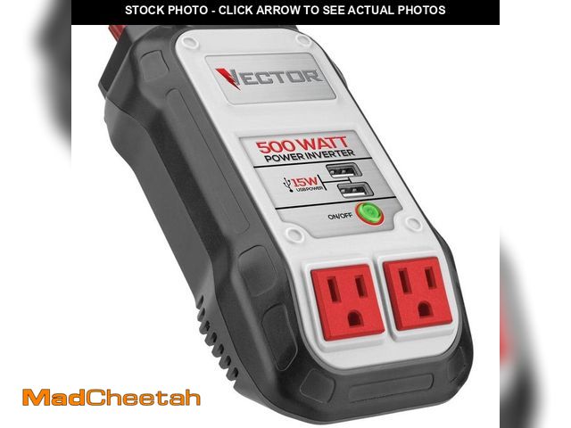 Lot 74-13692578 - *MISSING BATTERY CLAMPS* VECTOR 500 Watt Power Inverter, Dual Power Inverter, Two USB Charging Ports...