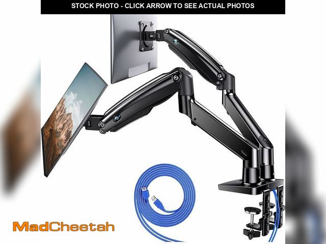 Lot 74-12454669 - HUANUO Dual Monitor Stand for 13 to 40 inch, Premium Dual Monitor Mount with USB, Height Adjustable ...
