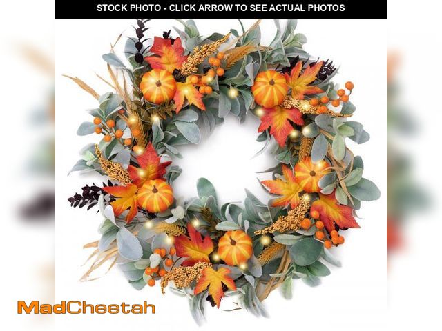 Lot 74-12356624 - Valery Madelyn 24'' Collapsible Fall Wreaths for Front Door, Silk Lambs Ear Autumn Door Wreath with ...