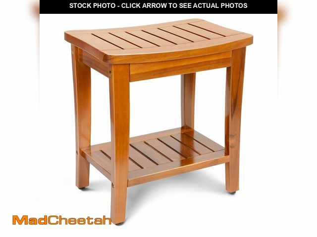 Lot 74-14263334 - 16" Compact Teak Shower Bench with Shelf, Premium Teak Shower Stool, Durable Waterproof Seat for Ins...
