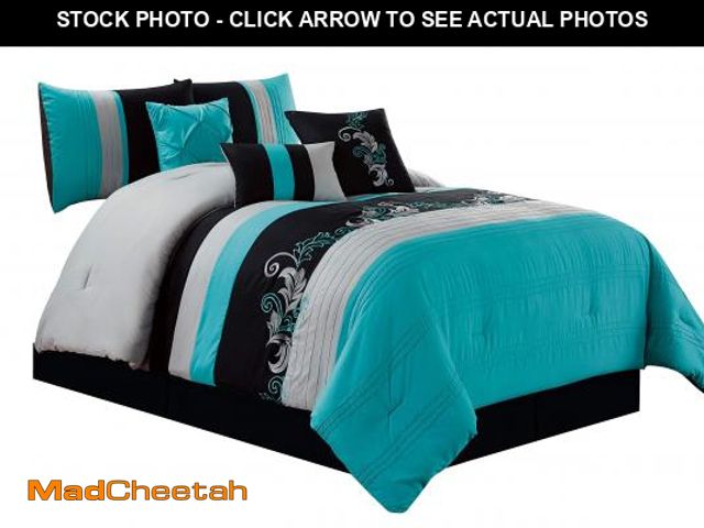 Lot 74-12048308 - Chezmoi Collection Napa 7-Piece Luxury Leaves Scroll Embroidery Bedding Comforter Set (King, Teal Bl...