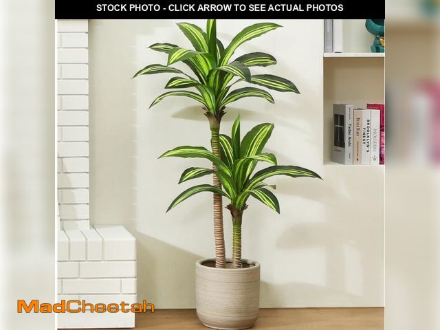 Lot 74-12421361 - Artificial Plants, 4ft Fake Dracaena Tree in Black Plastic Pot, Faux Plants Indoor Outdoor Decor, Si...