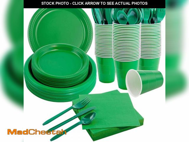 Lot 74-12310220 - MirthMood 350pcs Green Party Supplies, Disposable Plates Set, Including Green Plastic Plates and Nap...