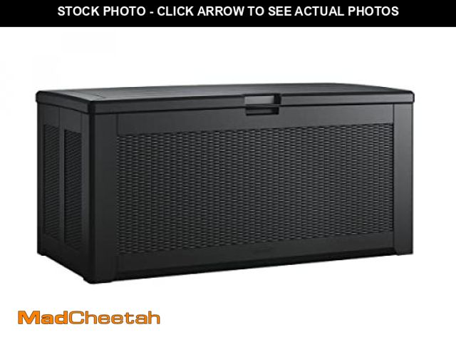 Lot 74-12124759 - Rubbermaid X-Large Resin Outdoor Storage Deck Box, 134 Gal, Charcoal, with Decorative Basketweave Pa...