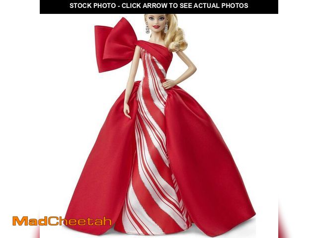 Lot 74-13622290 - Barbie 2019 Holiday Doll, 11.5-inch, Blonde, Wearing Red and White Gown, with Doll Stand and Certifi...