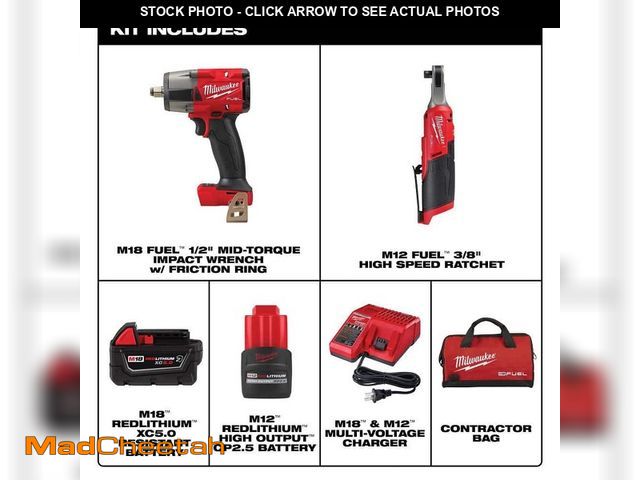 Lot 74-14280183 - Milwaukee M18 FUEL 18V Cordless Mid Torque 1/2 in. Impact Wrench w/ M12 FUEL 3/8 in. Ratchet &amp; B...