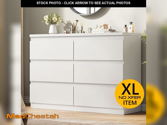 Lot 74-12568152 - White 6 Drawer Dresser for Bedroom, 15.3" D x 47.2" W x 32.3" H in Simply Modern Chest of Drawers, W...