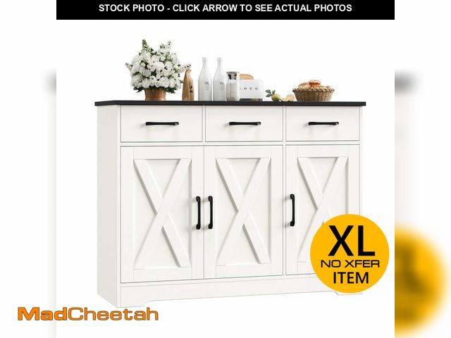 Lot 74-13657604 - Homfa 42.5âW Farmhouse Kitchen Sideboard Cabinet,3 Drawers Storage Cabinet with Adjustable Shelf, ...