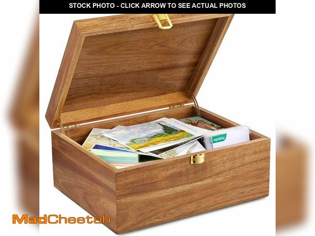Lot 74-14208040 - DRASTAR Wooden Keepsake Box, Large Acacia Storage Memory Box with a Hinged Lid for Crafts and Photo ...