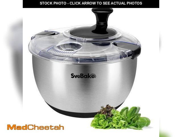 Lot 74-11557280 - SveBake Stainless Steel Salad Spinner, 4.2 Qt Vegetable Washer, BPA-Free Lettuce Dryer with Crank De...
