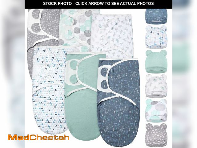 Lot 74-13719041 - Ramede 6 Pack Swaddle Blanket with Hats for Baby Girl Boy 100% Cotton Swaddles 0-3 Months, Adjustabl...