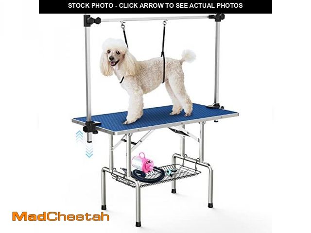 Lot 74-12396799 - Lyromix 46''Large Dog Grooming Table, Adjustable Cat Drying Desktop with Arms, Nooses, Mesh Tray, Fo...