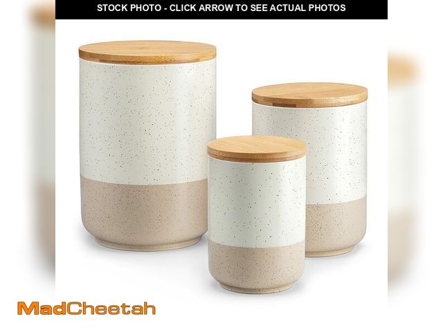 Lot 74-13966661 - vancasso Sabine Ceramic Canister Set with Airtight Wood Lids - 3-Piece Kitchen Storage for Flour, Su...