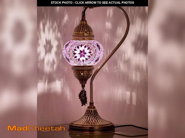Lot 74-11548750 - DEMMEX Turkish Moroccan Table Lamp, Swan Neck Tiffany Style Mosaic Glass Table Desk Bedside Lamp for...
