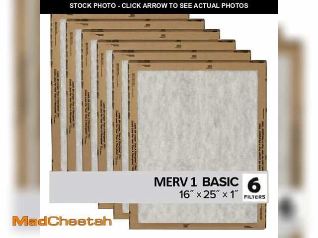 Lot 74-14079982 - Filtrete 16x25x1 Air Filter, 3M MERV 1 HVAC Flat Furnace Filter Replacement, 6-Pack (Actual Size 15....