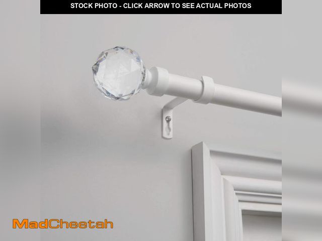 Lot 74-12425835 - EXCLUSIVE HOME Crystal Ball 1" Curtain Rod and Coordinating Finial Set, Matte White, Adjustable 66"-...