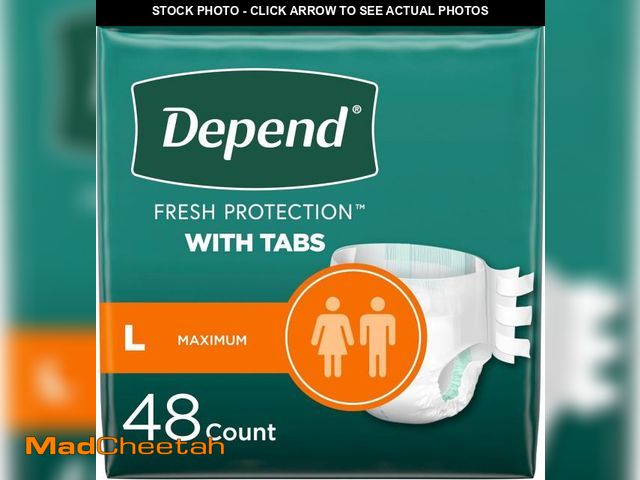 Lot 74-12403604 - Depend Incontinence Protection with Tabs, Unisex, Large (35-49" Waist, over 170 lbs), Maximum Absorb...