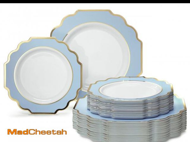 Lot 74-11554568 - OCCASIONS  80 Plates Pack,(40 Guests) Heavyweight Wedding Party Disposable Plastic Plates Set -40 x ...