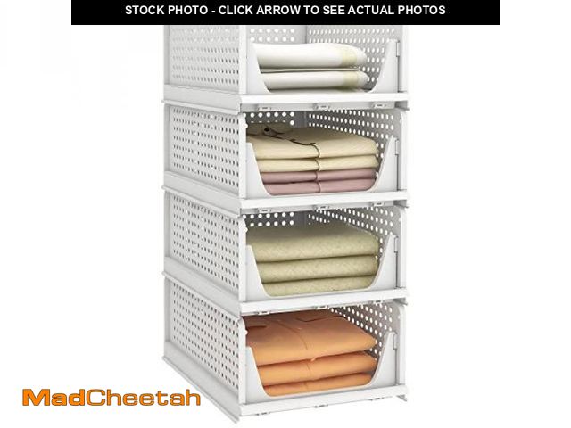 Lot 74-10592134 - Pinkpum Stackable Plastic Storage Basket, Foldable Closet Organizers and Storage Bins 4 Pack Drawer ...