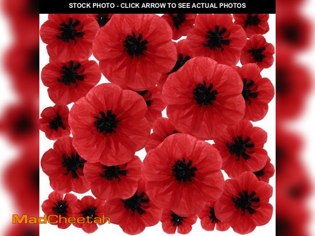 Lot 74-12444346 - WILLBOND 30 Pcs Halloween Artificial Red Poppy Flowers Large Poppies Fake Flowers for Wicked Birthda...