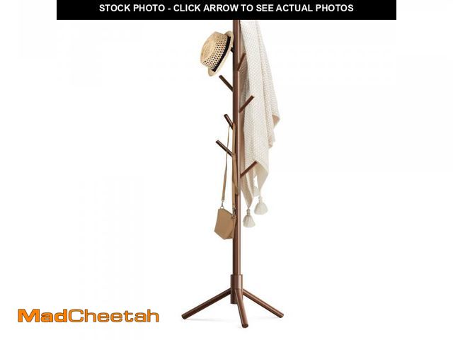 Lot 74-11550791 - Haddockway Wooden Coat Rack Stand with 8 Hooks New Zealand Pine 3 Adjustable Coat Standing Tree Easy...