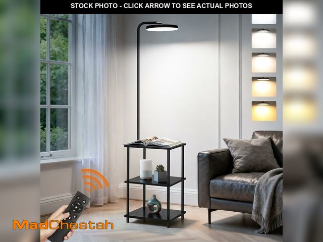 Lot 74-13564086 - LED Floor Lamp with Table, 25W/3000LM Super Bright Floor Lamp with Remote, End Table with Lamp Attac...