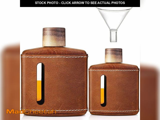 Lot 74-12603073 - Garybank Handmade Crazy Horse Leather Hip Flasks for Whiskey Liquor for Men, Fathers Day Glass Flask...