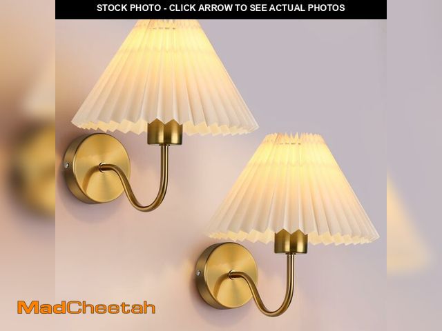 Lot 74-14333246 - Dolymoly Gold Wall Sconces Sets of 2, Indoor Wall Light Fixtures with Fabric Lampshade, Pleated Fabr...