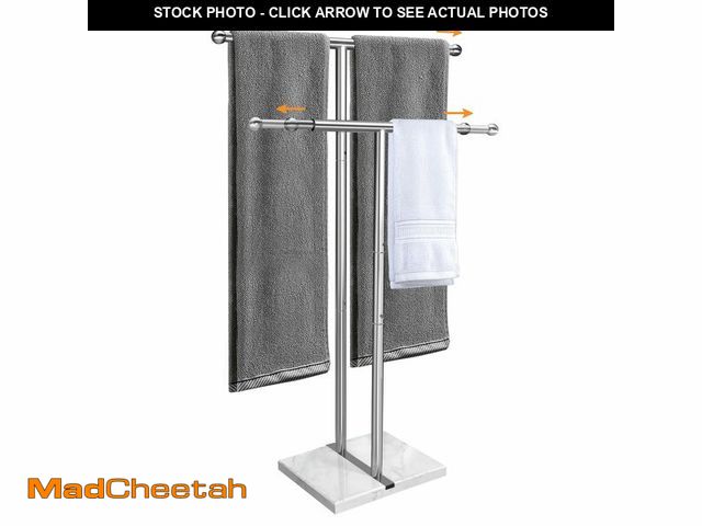 Lot 74-14477421 - Kayfia 40'' Stainless Steel Towel Rack, Weighted Marble Base, 2 Tier - UNUSED