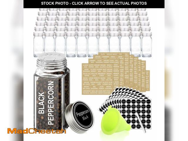 Lot 74-13548921 - SWOMMOLY 66 Glass Spice Jars with 703 Spice Labels, Chalk Marker and Funnel Complete Set. 66 Square ...