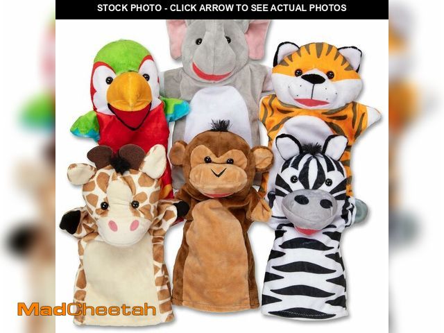 Lot 74-14348902 - Melissa &amp; Doug Safari Buddies Hand Puppets, Set of 6 (Elephant, Tiger, Parrot, Giraffe, Monkey, ...
