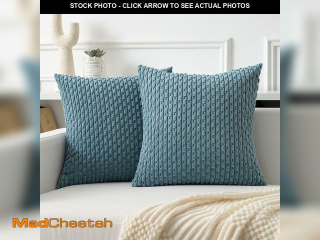 Lot 74-14061151 - Kevin Textile Euro Sham Pillow Covers 28x28 Inch 2 Packs Soft Boho Striped Corduroy Decorative Throw...