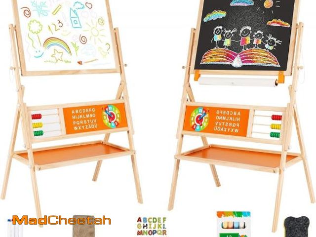 Lot 74-12396865 - OMOTIYA 3-in-1 Wooden Easel for Kids, Toddle Double-Sided Easel with Magnetic Whiteboard and Paintin...