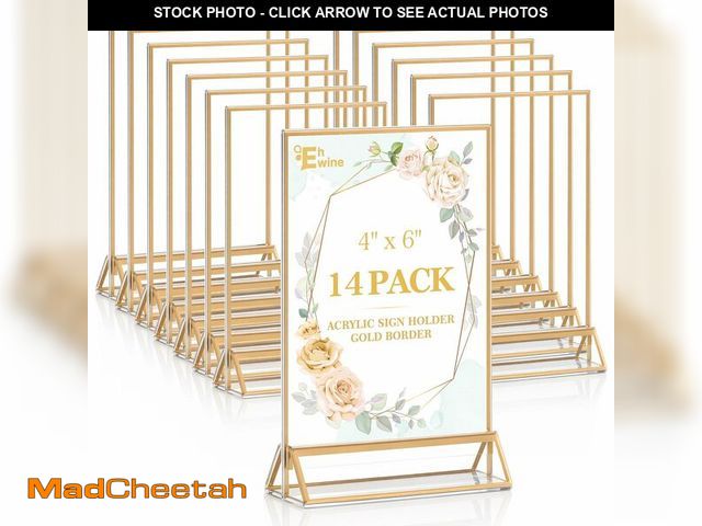 Lot 74-14266653 - EHWINE 14 Pack 4Ãâ6 Clear Acrylic Sign Holder with Gold Borders and Vertical Stand, Double Sided ...
