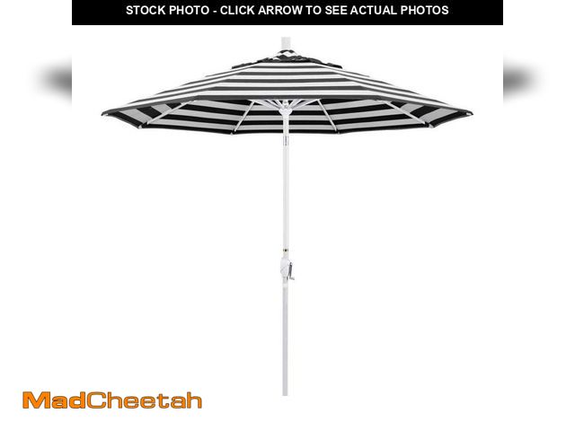 Lot 74-12898493 - California Umbrella 9 ft. Matted White Aluminum Push Button Tilt Crank Lift Market Patio Umbrella in...