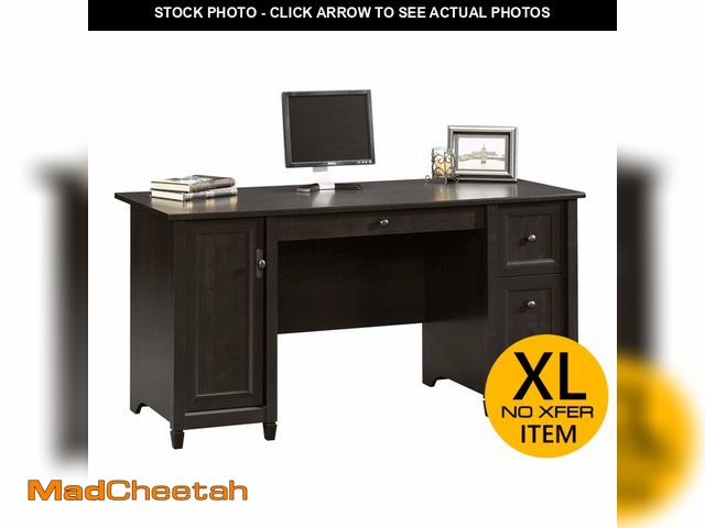 Lot 74-13638893 - Sauder Edge Water Computer Desk with Storage Drawers, Home Office Desk, in Estate Black - UNUSED