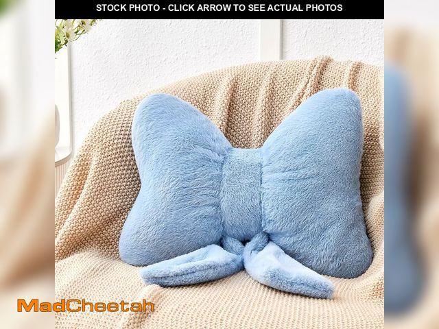 Lot 74-14150293 - Mepherl Dusty Blue Bow Pillow,16'' Bow Decorative Pillows with Faux Rabbit Fur,Soft Bow Throw Pillow...