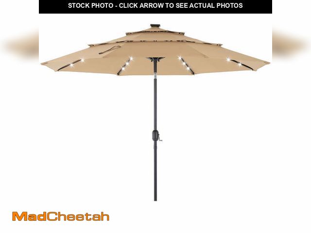 Lot 74-12668182 - edx 10ft 3-Tier Solar LED Patio Umbrella with Tilt Adjustment and UV-Resistant Polyester Fabric, Out...